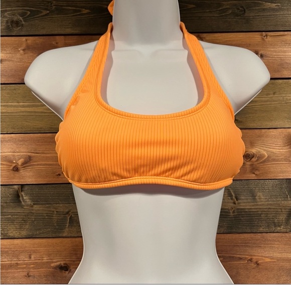 Xhilaration Other - Xhilaration Neon Orange Ribbed Halter Bralette Bikini Top Size D/DD